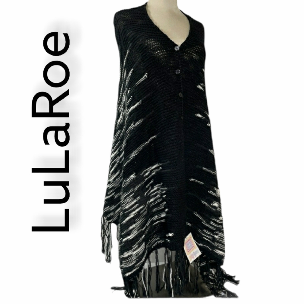 Tassel Fringe Button Front Sweater Poncho LuLaRoe